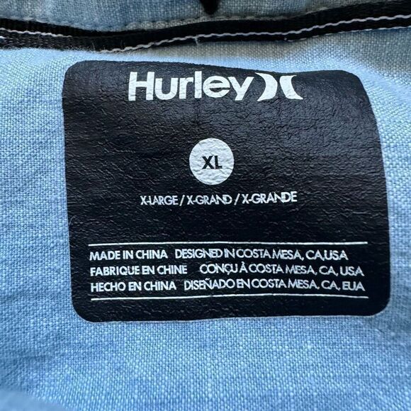 Hurley Blue Long Sleeve Button Up Shirt Size XL 100% Cotton Collared Shirt - Picture 7 of 13